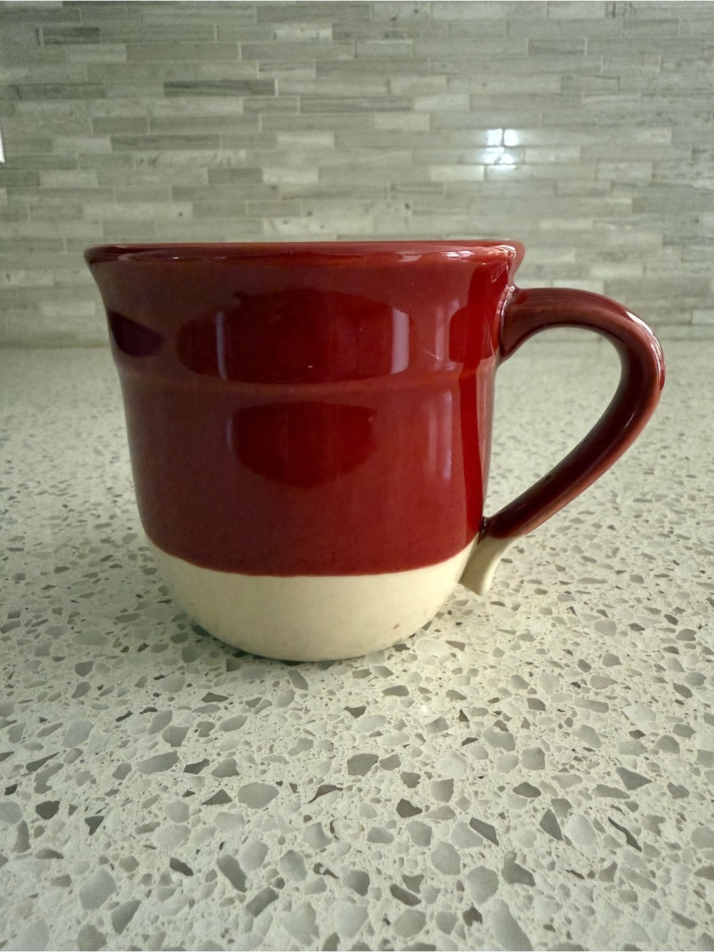 Emile Henry France 8714 Vintage Burgundy Red & Tan Two Tone Glazed Mug
